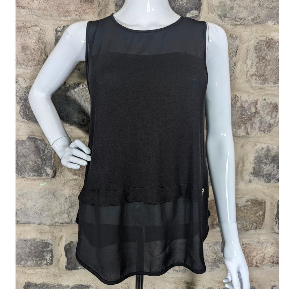 Michael Kors Black Tiered Sleeveless‎ Top Sheer Panels Woman's Size Small